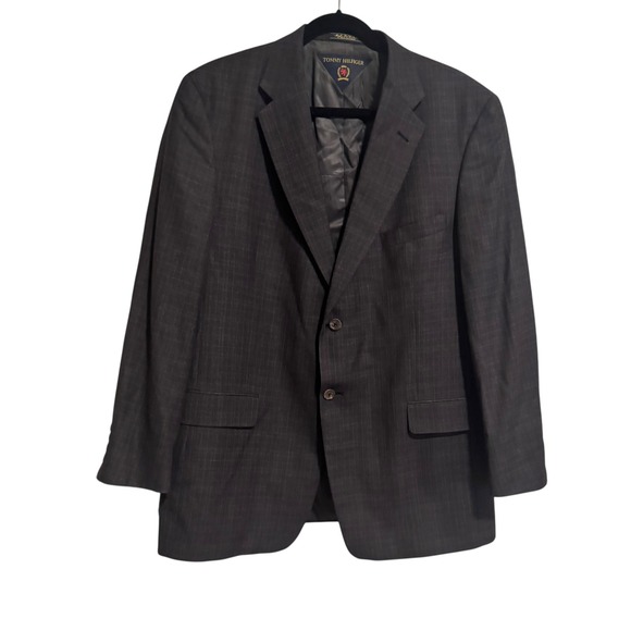 Tommy Hilfiger Other - Tommy Hilfiger Mens 44R Dark Gray Brown Black‎ Plaid Jacket Blazer Dress Coat
